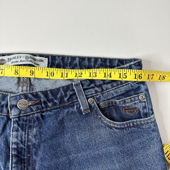 Harley Davidson Jeans Womens 12 Long Blue Boot Cut Biker Moto Grunge Denim - Picture 12 of 16